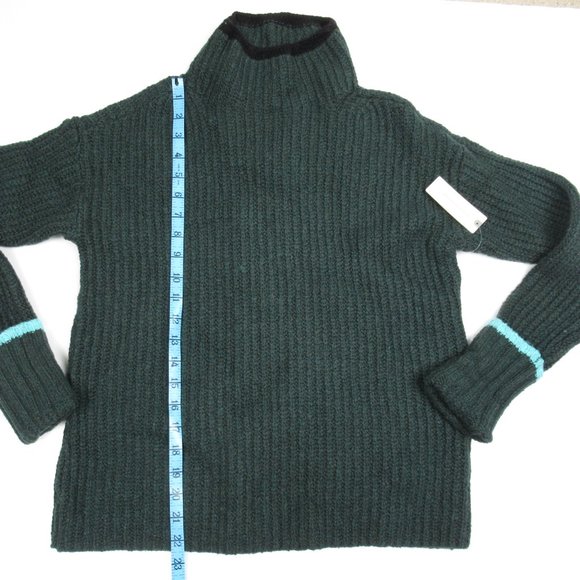 Anthropologie The Maeve Mock-Neck Color-Tipped Sweater Dark Green XXS - Picture 5 of 9
